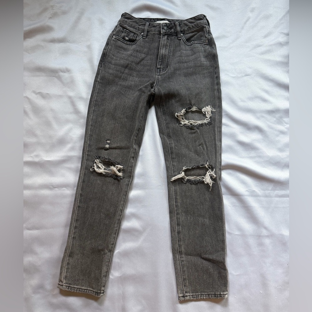 PacSun Women's Charcoal Gray Ripped Skinny Jeans